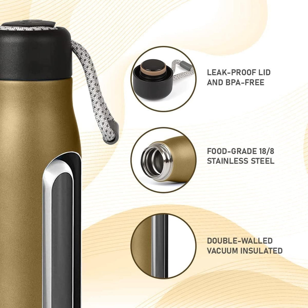 Water Bottle 500ml Stainless Steel Vacuum Insulated Double Wall Leakproof BPA-Free Reusable for Gym School Travel Office Sports (Gold) - image 5
