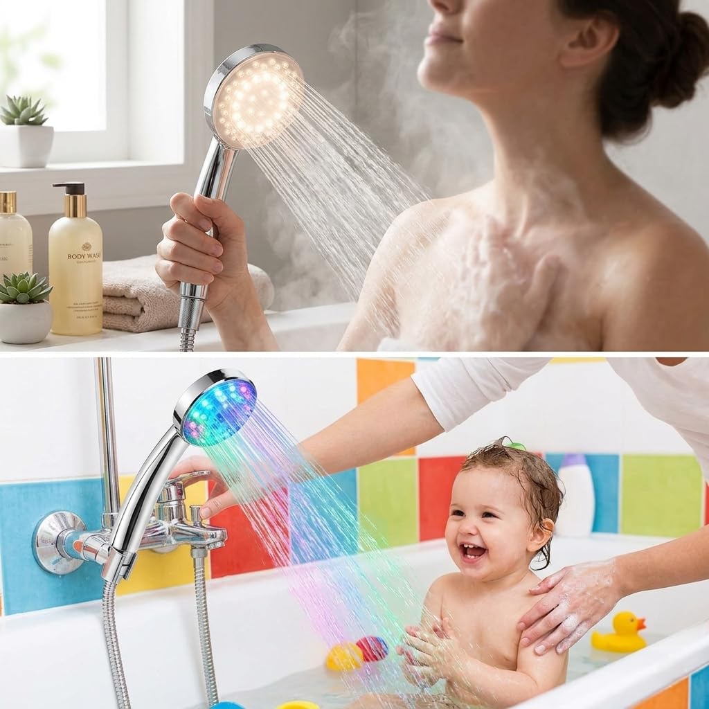 LED Shower Head Handheld High Pressure Color Changing Water Powered Bathroom Hand Shower, Detachable Water Saving Shower Head for Home Use, B-208 - image 6