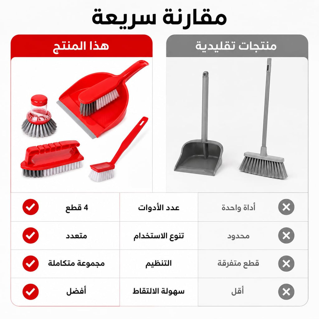 Dustpan and Brush Set 4 Pieces, Mini Table Broom with Long Handle, Compact ABS Handheld Cleaning Tools for Desk, Countertop, Sofa, Car and Small Spaces (Red, C130014) - image 4