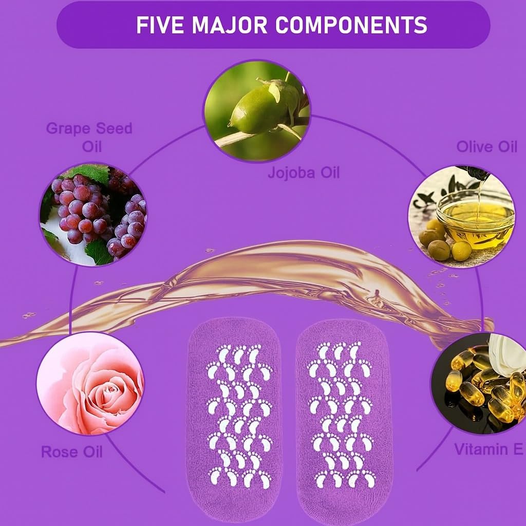 Moisturizing Socks Gel Heel Socks for Dry and Cracked Heels with Jojoba Oil Olive Oil and Vitamin E One Size Softening Spa Socks (Purple) - image 3