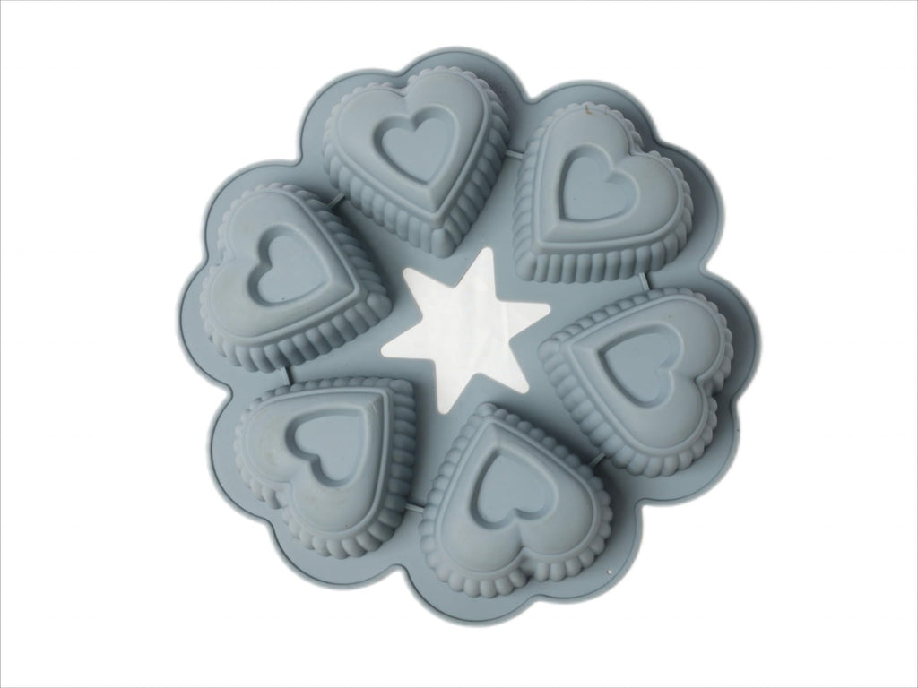 Silicone Cake Mold, 6-Cavity Heart-Shaped Non-Stick Baking Pan with Handle, BPA-Free Reusable Oven-Safe Tray for Cakes, Brownies, Muffins and Desserts, Grey - image 2