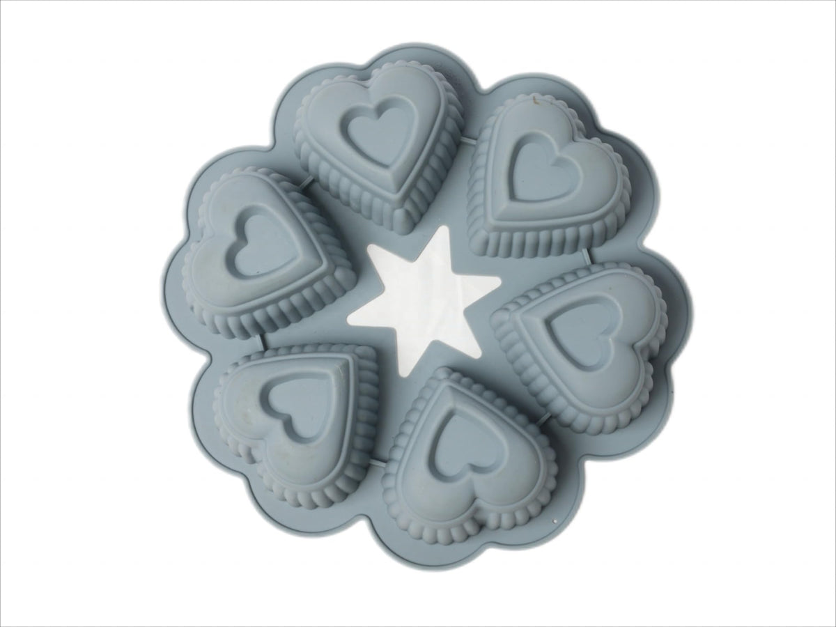 Silicone Cake Mold, 6-Cavity Heart-Shaped Non-Stick Baking Pan with Handle, BPA-Free Reusable Oven-Safe Tray for Cakes, Brownies, Muffins and Desserts, Grey - image 2