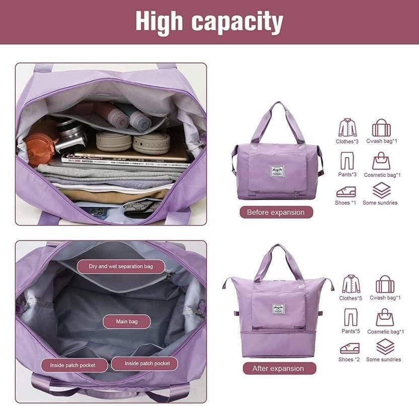 Travel Bag Women Large Capacity Waterproof Foldable Sports Gym Duffle Hand Bag With Side Pocket Lightweight Carry On (Purple) - image 3
