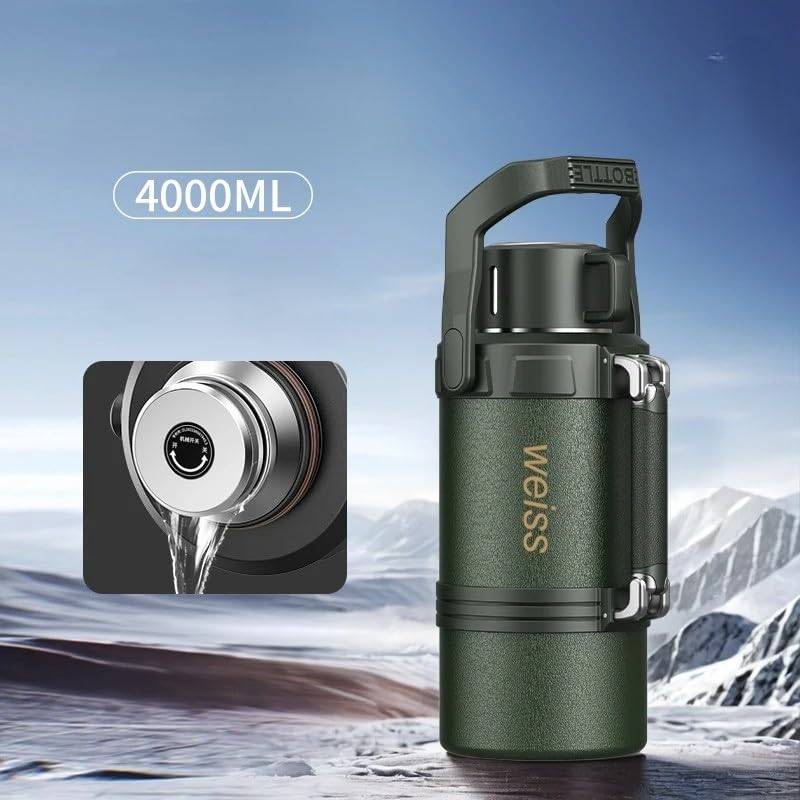 Water Bottle 4L, Vacuum Insulated Stainless Steel 316 Flask for Hot and Cold Drinks, Large Capacity Travel Tumbler for Home, Office and Camping, F-1524 (Army Green) - image 3