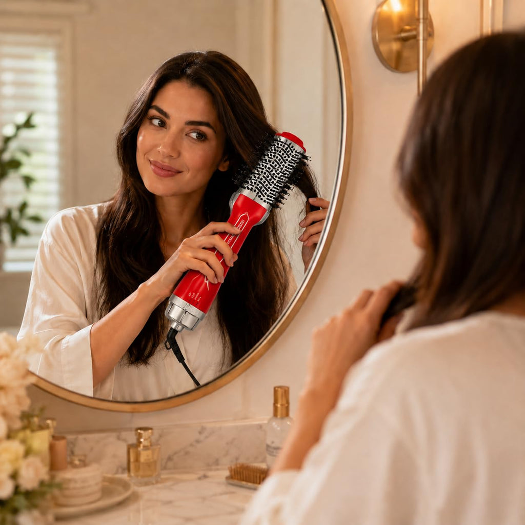 Hair Dryer Brush 1200W Hot Air Styler, Blow Dry Volumizer with Mixed Bristles, Swivel Anti-Knot Cord, One Step Styling, Red, HG-1917 - image 6