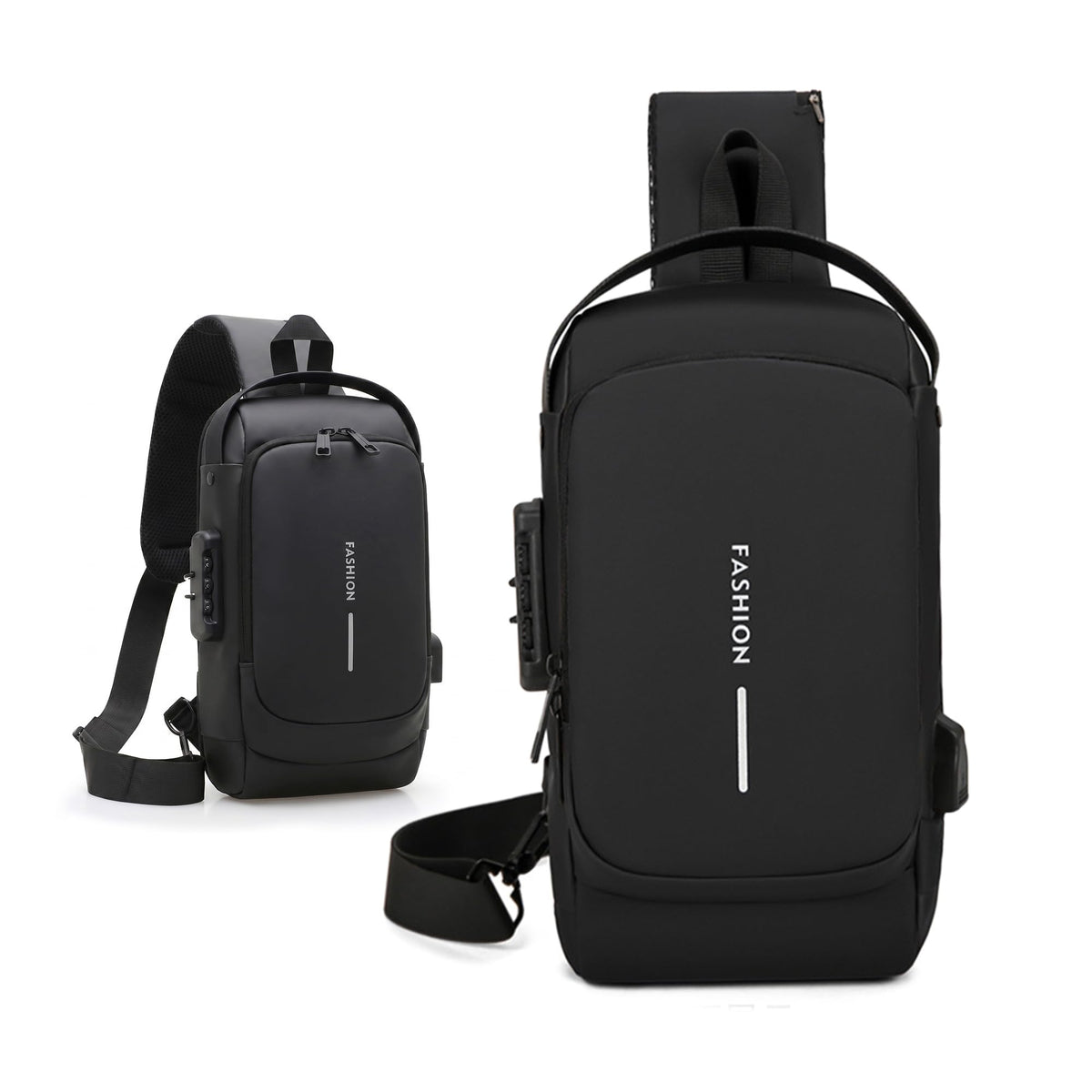 Crossbody Bag for Men and Women, Sling Chest and Shoulder Bag with Combination Lock, USB Access Port, Multiple Pockets, Water-Resistant Exterior for Travel and Daily Use (Black) - image 1