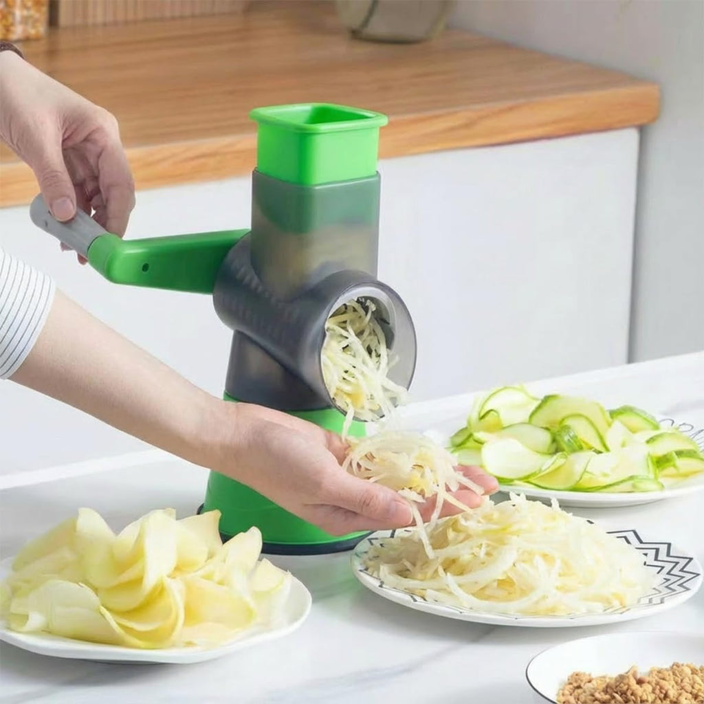 Vegetable Slicer and Rotary Cheese Grater, Manual Hand Crank Drum Cutter with Non-Slip Suction Base for Salad, Fruits and Vegetables, XE-132 (Green) - image 6