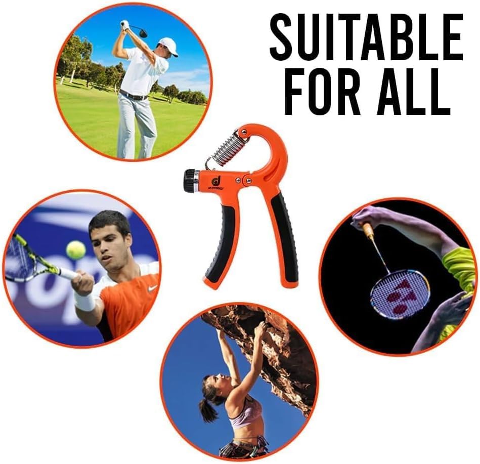 Hand Grip Strengthener Set, 5-Piece Adjustable Resistance Forearm and Finger Exerciser Kit with Hand Gripper, Finger Stretcher, Grip Ring and Squeeze Ball, Orange - image 6