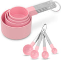 Measuring Cups and Spoons Set - 8 PCS Stackable Measuring Spoons with Stainless Steel Handle for Dry & Liquid Ingredients for Baking, BPA Free, Easy to Clean & Store (Pink) - image 1