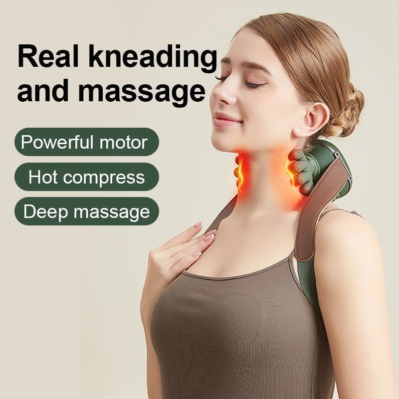Neck and Shoulder Massager, 3-Speed Kneading Device with Simulated Human Hand Design, Portable Lightweight Handheld Massager for Home and Office, Green, MP-993 - image 2