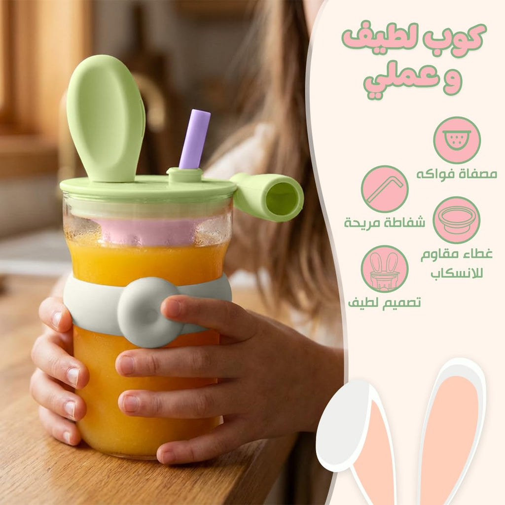 Glass Water Bottle 600ml with Straw and Handle, Leak-Proof BPA Free Strainer Cup for Water Juice Milk Tea Indoor Outdoor Use, GG-2519 (Green, Pink) - image 2
