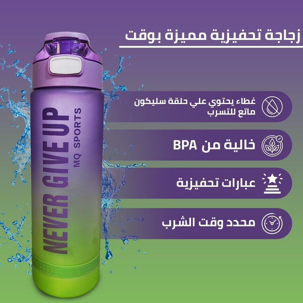 Sports Water Bottle 1L Bpa Free Leak Proof Motivational Water Bottle With Time Marker For Gym Travel Fitness Outdoor Sports School Office Home Yoga (Purple & Green) - image 4