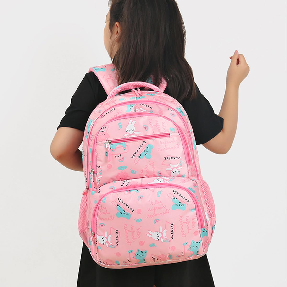 School Bag - Lightweight School Backpack for Kids & Girls, Multi Pocket, Large Capacity, Wear Resistant Breathable Nylon, Padded Straps, Side Bottle Pockets (Pink) - image 5