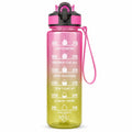 Water Bottle 1L with Time Markings and Carry Handle, Leak-Resistant Reusable Sports Bottle for Gym, Fitness, Work, School, Travel and Outdoor Use, FL-1263, Pink & Yellow - image 1