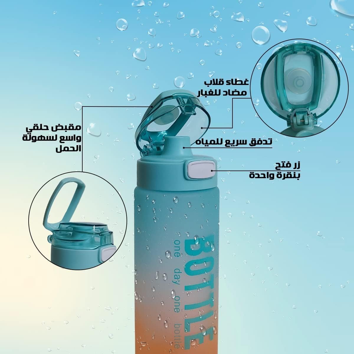 Water Bottle 1L with Handle, Vacuum Insulated Double-Wall Sports Bottle, Leak-Proof BPA-Free Reusable Flask for Gym, Office, School, Travel and Outdoor Use (Blue & Orange) - image 3