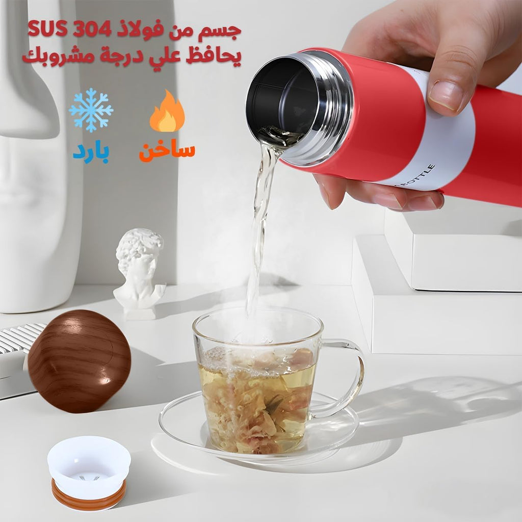 Water Bottle 250ml Stainless Steel Vacuum Insulated Slim Pocket Flask, Leak-Proof Wood Grain Travel Mug for Hot Cold Drinks Office Commute, Red - image 5