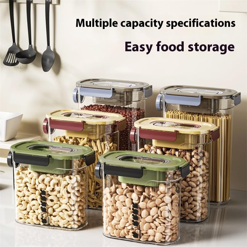 Food Storage Containers with Airtight Lids, Kitchen Storage Jars Set with 3 Rows of Clips, 2 Sealing Rings and Knob Cover, Grain Bottle for Cereal, Juice and Cold Water (Green, 4) - image 6