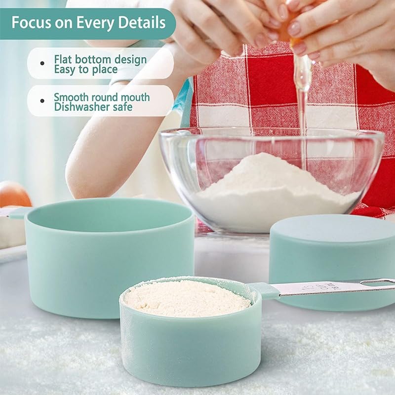 Measuring Cups and Spoons Set, 8-Piece Stackable Baking Measure Set with Stainless Steel Handles for Dry and Liquid Ingredients, BPA-Free, Green - image 3