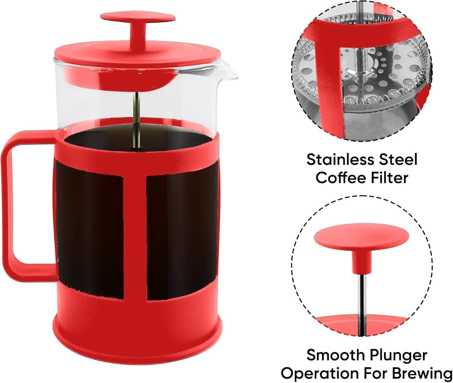 French Press Coffee Maker 350ml, Glass Coffee and Tea Press with Stainless Steel Filter, Compact Manual Cafetiere for Home, Office and Travel (Green) - image 3