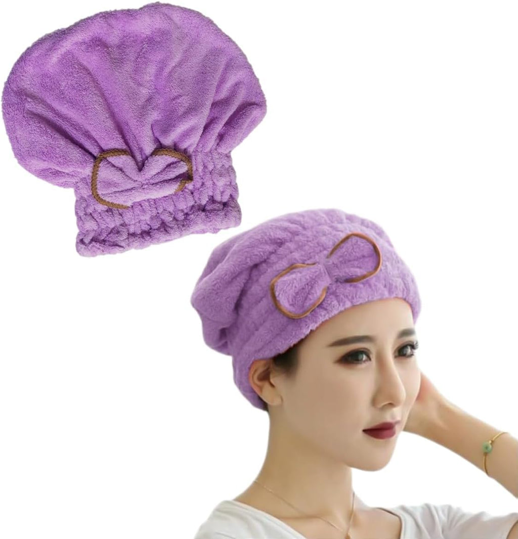 Microfiber Hair Towel Wrap, Quick-Dry Turban Cap for Wet, Curly and Long Hair, Soft Lightweight Absorbent Head Towel (Purple) - image 1