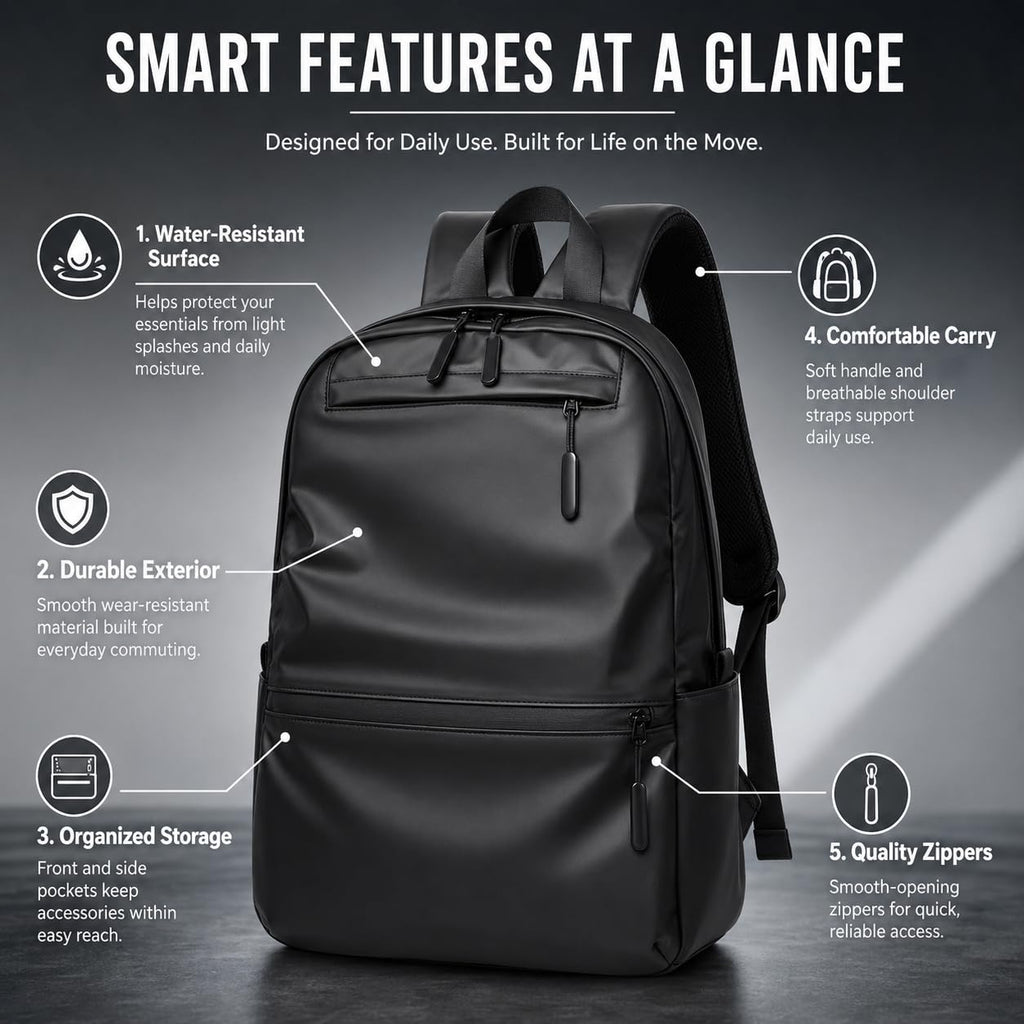 Laptop Backpack 15L with USB Charging Port, Lightweight Water-Resistant Nylon Travel Bag with Multiple Pockets, Adjustable Breathable Straps for Work and Daily Use, Black - image 3