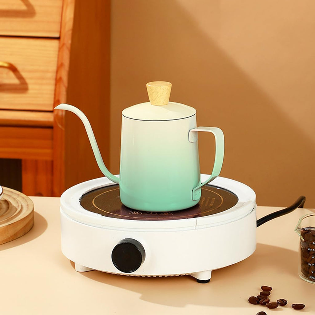 Tea Pot 350ml, Stainless Steel Coffee Pour Over Pot with Lid, Long Narrow Spout and Compact Classic Design for Home, Office and Travel, Green - image 6