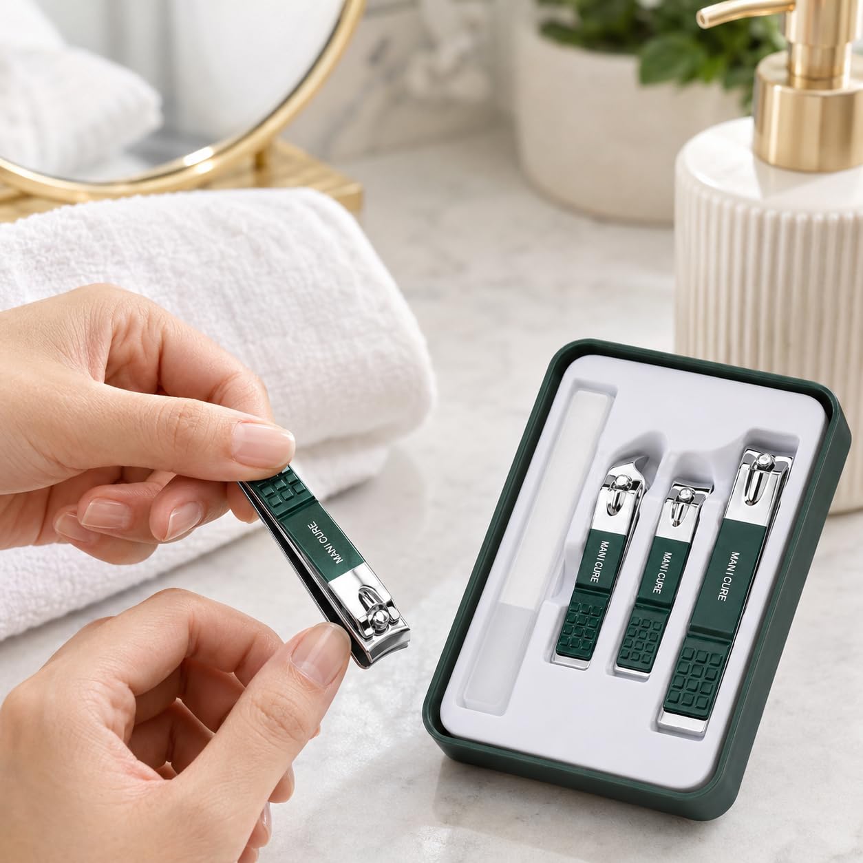 Nail Clippers Set 4 in 1, Stainless Steel Manicure and Pedicure Kit for Fingernails and Toenails, Portable Grooming Tools for Men and Women, Green - image 6