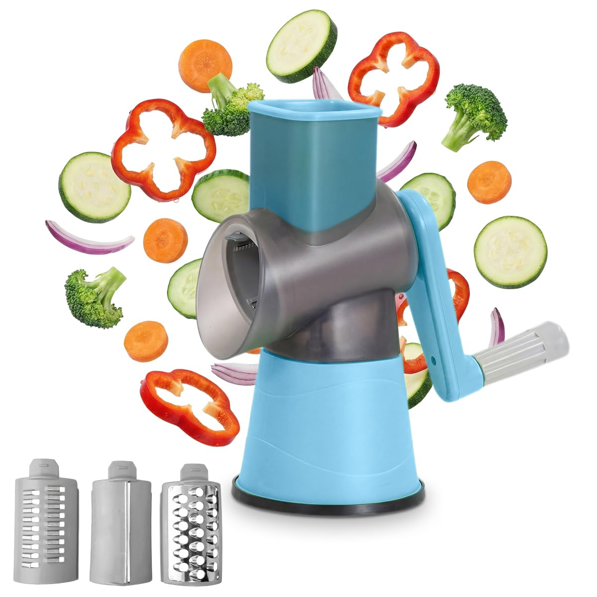 Rotary Cheese Grater, Manual Vegetable Slicer with Hand Crank, Non-Slip Suction Base and ABS Tabletop Design for Salad,Cheese Slicer with Hand Crank, Non-Slip Suction Base and ABS Tabletop (Blue) - image 1