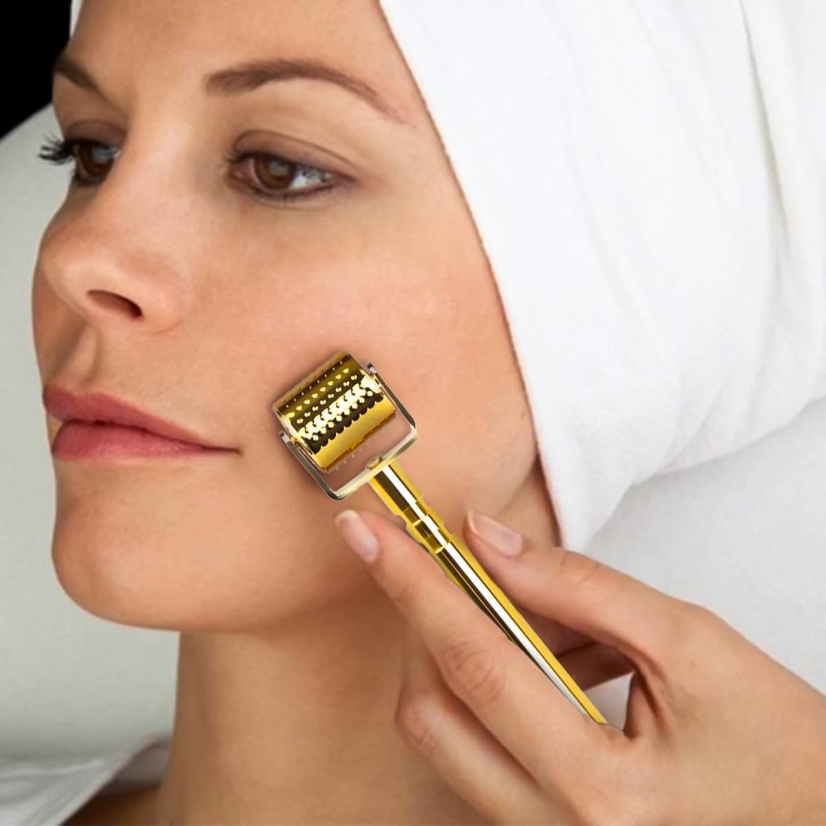 Derma Roller 1.5mm with 540 Titanium Microneedles, Face and Body Skin Care Tool with Ergonomic Handle and Protective Storage Case, Unisex (Gold) - image 7