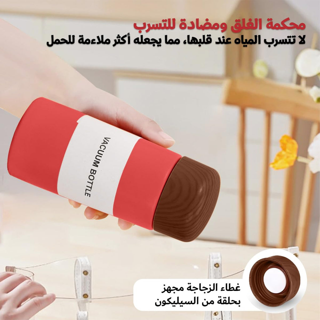 Mini Thermos Flask 150ml, Vacuum Insulated Stainless Steel Pocket Water Bottle with Slim Wood Grain Design for Coffee, Tea, Work, Travel and Outdoor Use, Red - image 4