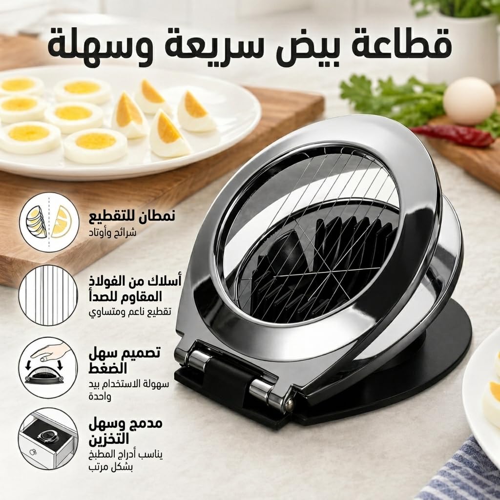 Egg Slicer 2 in 1, Stainless Steel Wire Egg Cutter with Dual Slicing Styles, Heavy Duty Kitchen Tool for Hard Boiled Eggs, Mushrooms, Soft Vegetables and Fruits (Black and Silver) - image 2