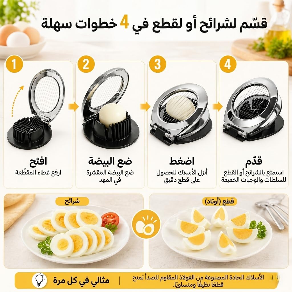 Egg Slicer 2 in 1, Stainless Steel Wire Egg Cutter with Dual Slicing Styles, Heavy Duty Kitchen Tool for Hard Boiled Eggs, Mushrooms, Soft Vegetables and Fruits (Black and Silver) - image 5