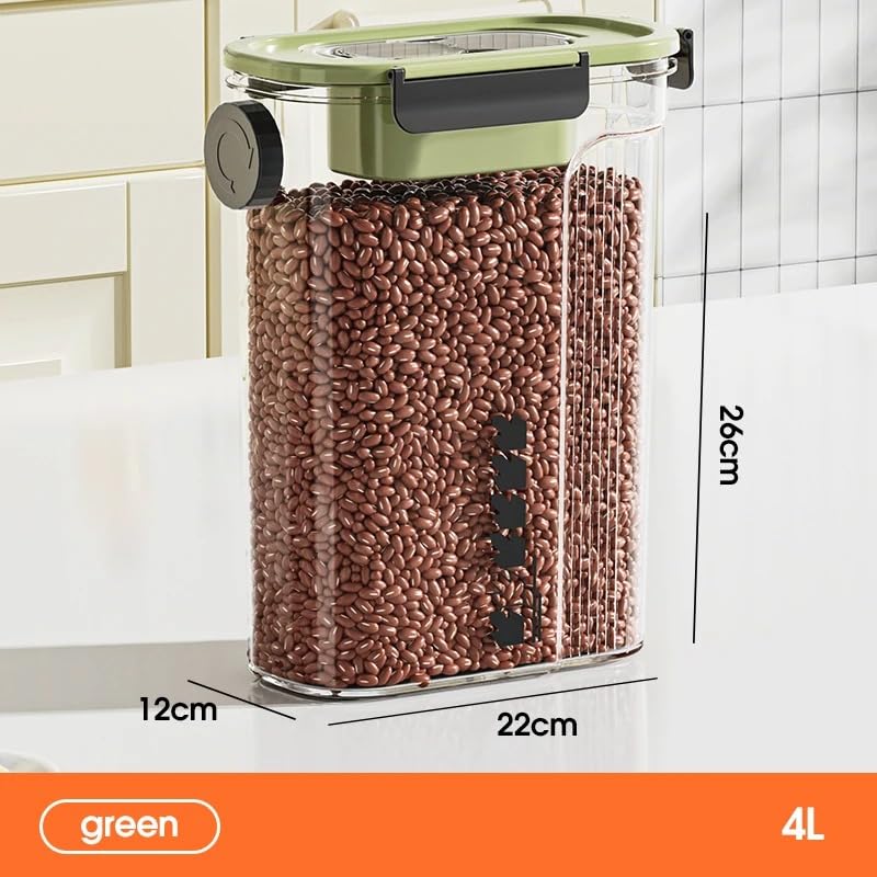 Food Storage Containers with Airtight Lids, Kitchen Storage Jars Set with 3 Rows of Clips, 2 Sealing Rings and Knob Cover, Grain Bottle for Cereal, Juice and Cold Water (Green, 4) - image 2
