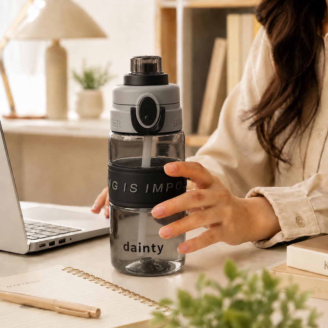 Water Bottle 500ml with Straw, BPA-Free Lightweight Plastic Sports Bottle with Leak-Resistant Lid for School, Gym, Fitness, Outdoor and Travel, FL-1315, Grey - image 6