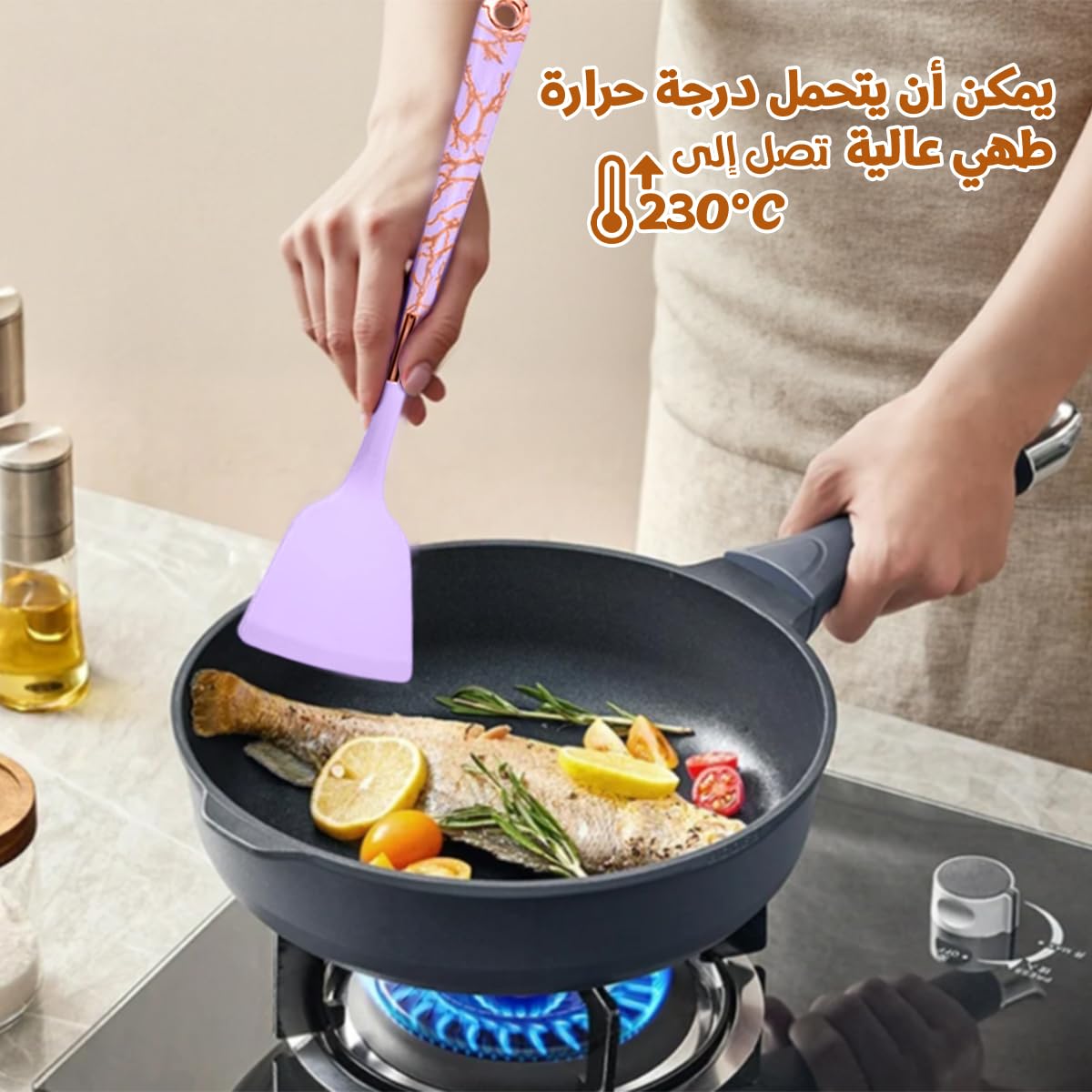 Silicone Cooking Utensils Set 7 Piece Heat Resistant Nonstick Kitchen Tools with Holder Spatula Ladle Slotted Spoon Turner Pasta Server Brush Modern Design Purple - image 4