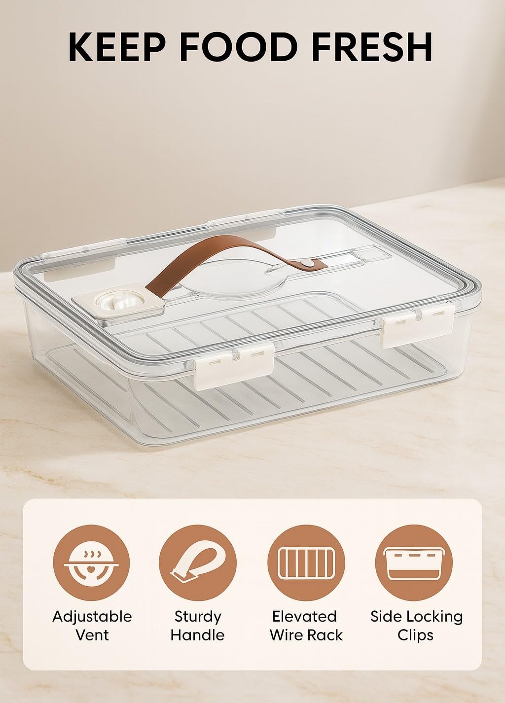 Fridge Organizer Bin 3L, Clear PET Refrigerator Storage Box with Lid and Handle, Stackable Food Container for Vegetables, Fruits, Snacks and Meal Prep - image 2