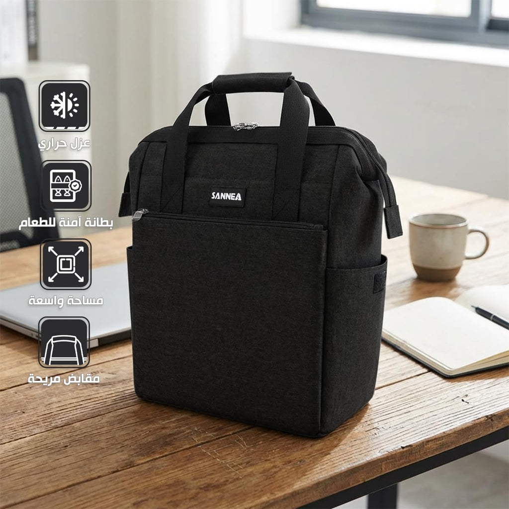 Lunch Bag 10 L, Thermal Food Cooler Tote, Waterproof Leakproof Lunch Box Carrier for Work, School, Picnic, Travel, Hot and Cold Meals, BB-524 (Black) - image 2