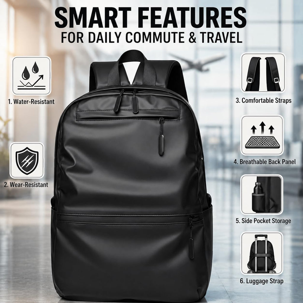 Laptop Backpack 15L with USB Charging Port, Lightweight Water-Resistant Nylon Travel Bag with Multiple Pockets, Adjustable Breathable Straps for Work and Daily Use, Black - image 2