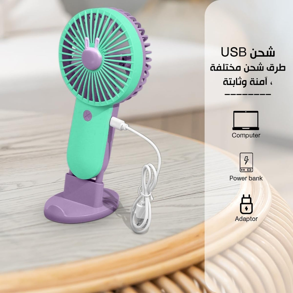 Portable Fan with Phone Stand and LED Light, Mini Handheld and Desktop Fan, 2 Speeds, Lightweight Quiet Personal Fan for Home, Office, Study, Travel and Outdoor, SQ-2200 (Green) - image 5