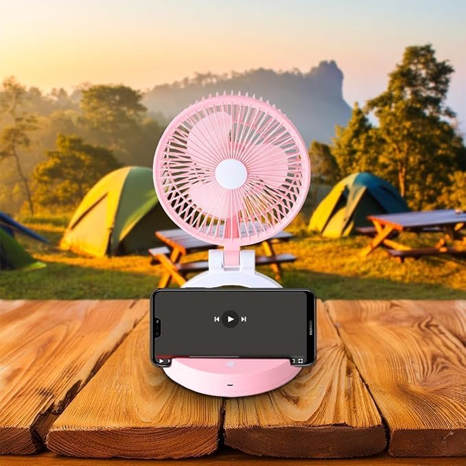 Portable Mini Fan with LED Light, Foldable USB Rechargeable Desk Fan with 3 Speed Settings, Quiet Personal Table Fan for Home, Office, Travel and Camping (Pink) - image 2