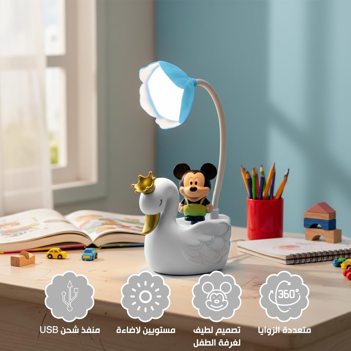 LED Desk Lamp, Adjustable Foldable Study Light with Power Switch, Multi-Angle Cartoon Design for Reading, Bedside, Home and Office (White) - image 2
