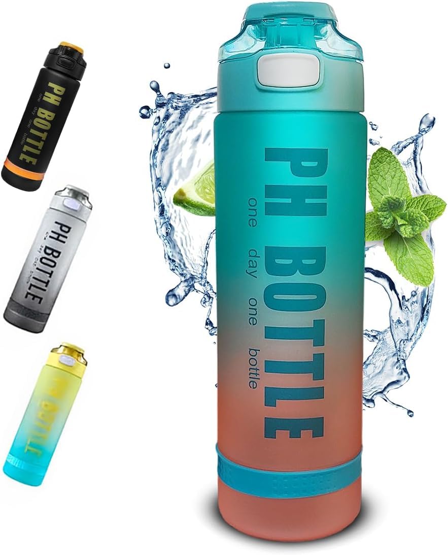 Water Bottle 1L with Handle and Time Marker, Leak-Proof Sport Drinking Bottle, BPA Free Reusable 1000ml for Gym, Travel, Office and School (Blue) - image 1