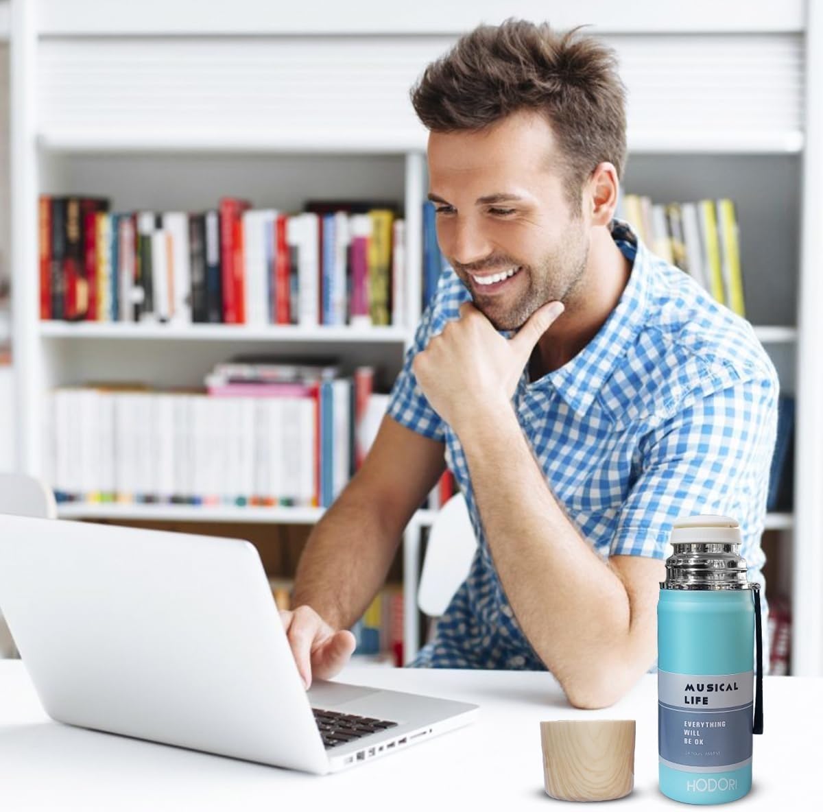 Water Bottle 420ml Stainless Steel Vacuum Insulated Flask, Double-Wall Leak-Proof Sports Travel Mug for Hot Cold Drinks Office Gym, Cyan - image 6