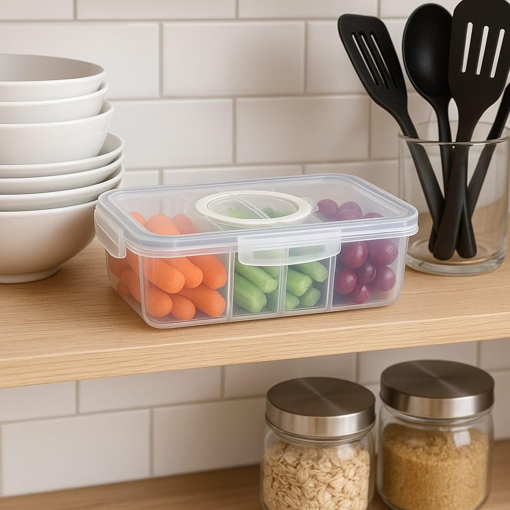 Storage Box with Lid - 4 Compartments Divided Food Storage Container For Refrigerator Kitchen Cabinet Organizer For Sweets Fruit Nuts Snacks Spices - image 4