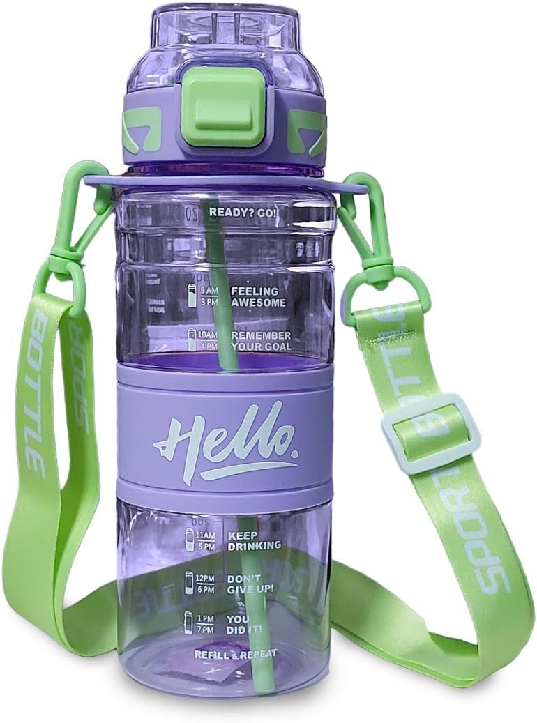 Water Bottle 720 ml with Straw, Leakproof Sports Drinking Bottle with Flip Top Lid for School, Gym, Travel and Daily Use (Purple) - image 1