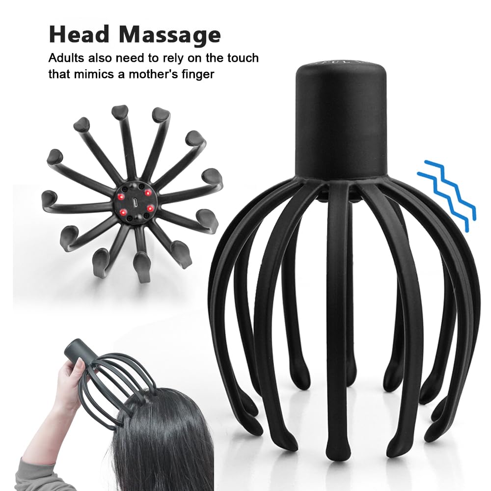 Head Scalp Massager Electric 3D Massage Arms 12 Claw Design 3 Vibration Modes Stress Relief USB Rechargeable Handheld Home Office Travel - image 3