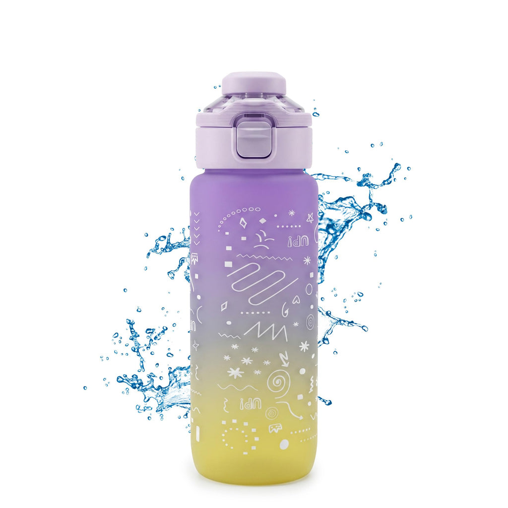 Water Bottle 800ml with Carry Handle, BPA-Free Leak-Resistant Plastic Sports Bottle for Gym, Fitness, School, Work, Travel and Daily Use, FL-1266, Purple - image 1