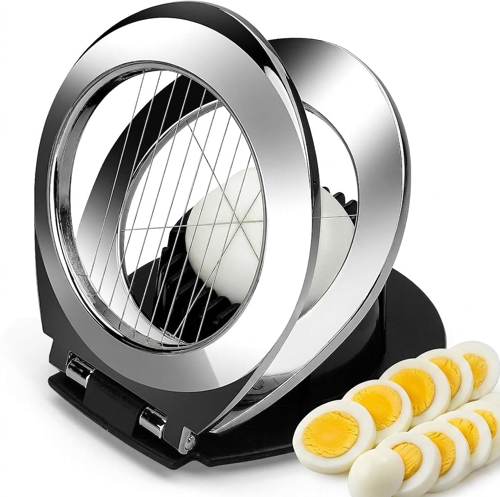 Egg Slicer 2 in 1, Stainless Steel Wire Egg Cutter with Dual Slicing Styles, Heavy Duty Kitchen Tool for Hard Boiled Eggs, Mushrooms, Soft Vegetables and Fruits (Black and Silver) - image 1