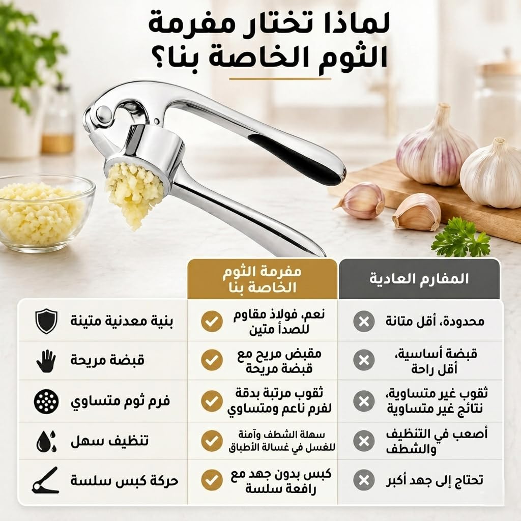 Garlic Press, Stainless Steel Manual Garlic Crusher and Mincer with Ergonomic Handle, Easy-Clean Kitchen Tool, XD-80, Silver - image 4