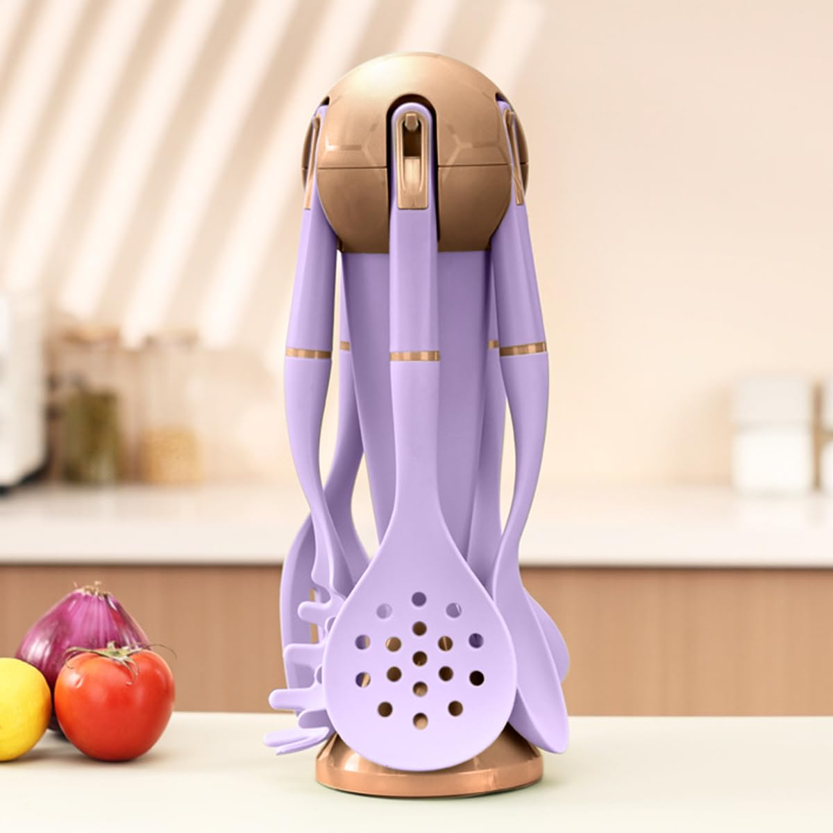 Silicone Kitchen Utensil Set, 6-Piece Heat-Resistant Non-Scratch Cooking Tools with Holder and Metal Handles for Nonstick Cookware, Purple - image 7